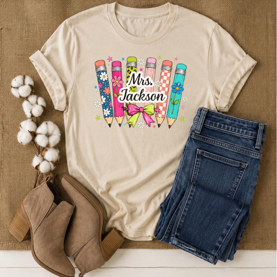 Personalized Teacher Name Pencil Graphic Tee | Custom Teacher Shirt