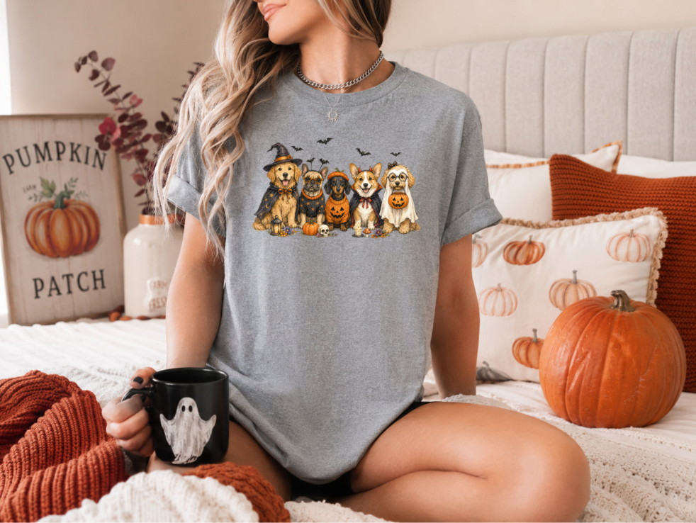 Halloween Dogs Graphic Tee | Cute Spooky Dog Lover Fall Shirt