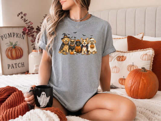 Halloween Dogs Graphic Tee | Cute Spooky Dog Lover Fall Shirt