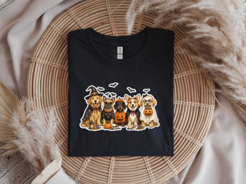 Halloween Dogs Graphic Tee | Cute Spooky Dog Lover Fall Shirt
