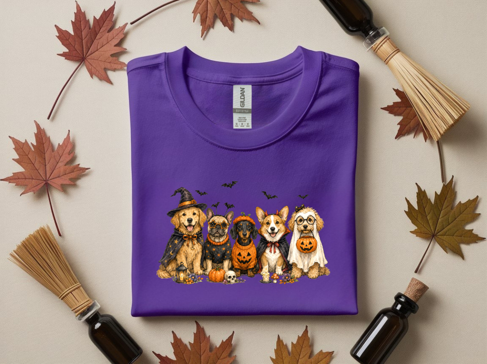 Halloween Dogs Graphic Tee | Cute Spooky Dog Lover Fall Shirt