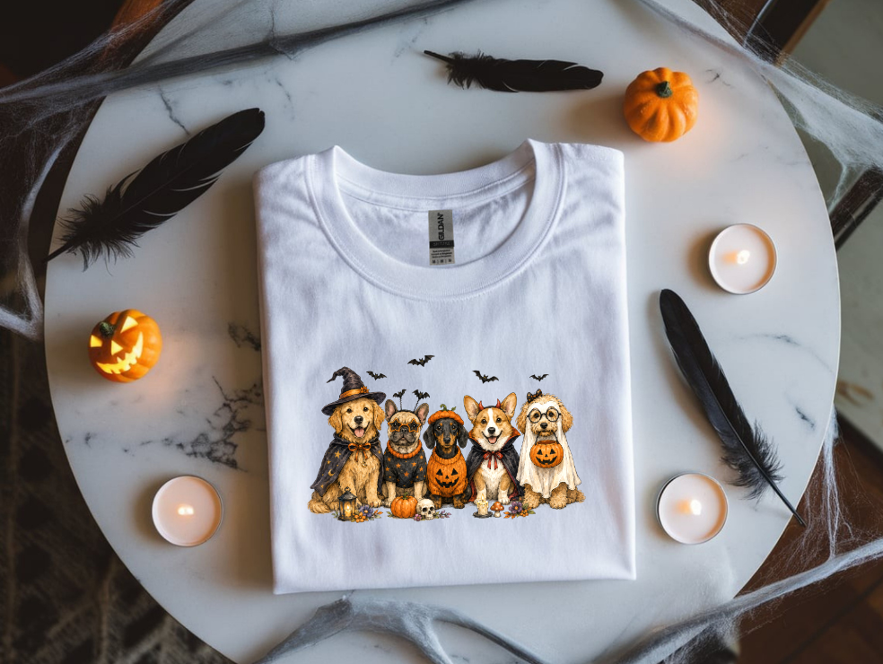 Halloween Dogs Graphic Tee | Cute Spooky Dog Lover Fall Shirt